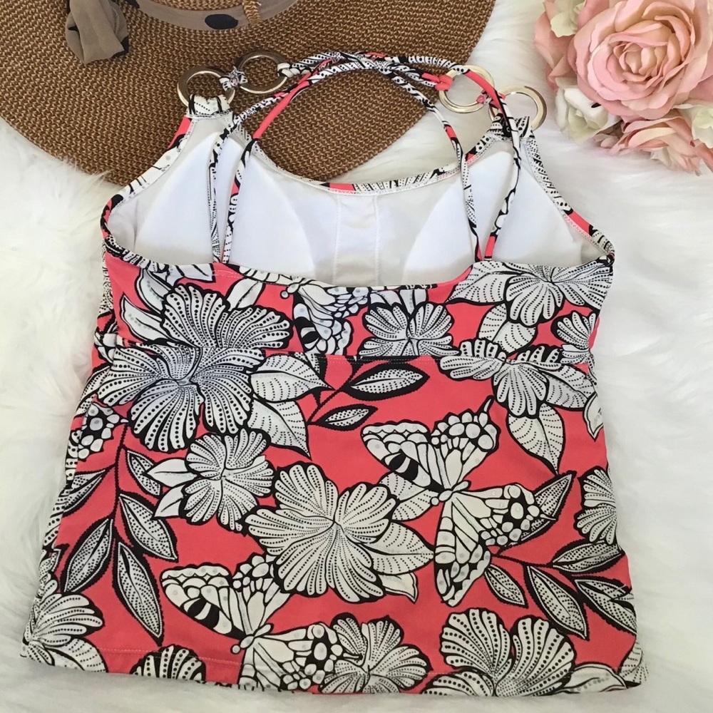 Sand N Sun Coral Black Tropical Floral Tankini Top Size Medium - Picture 4 of 6